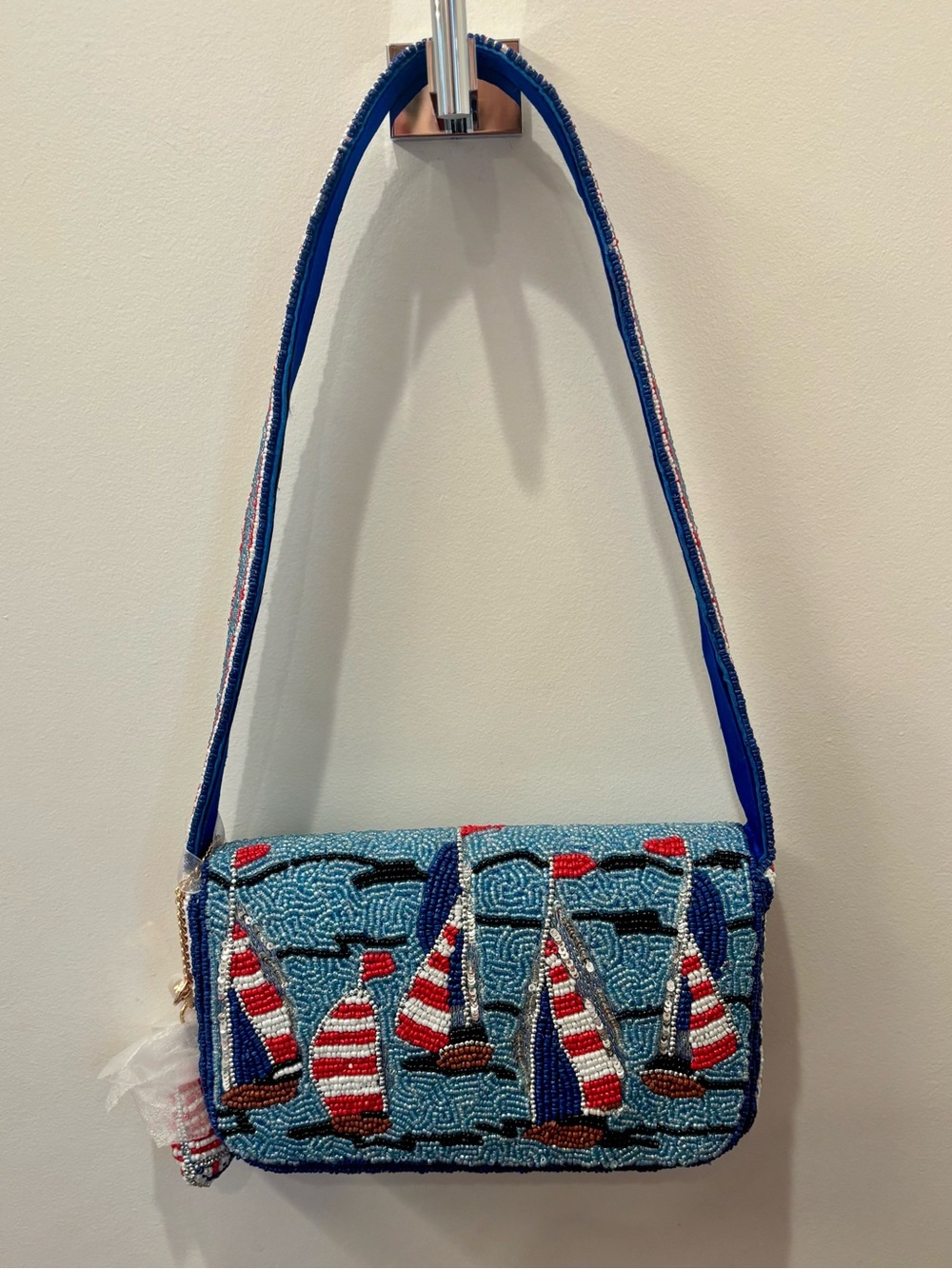 NWT Made in India beaded sailboat regatta bag with charm/keychain